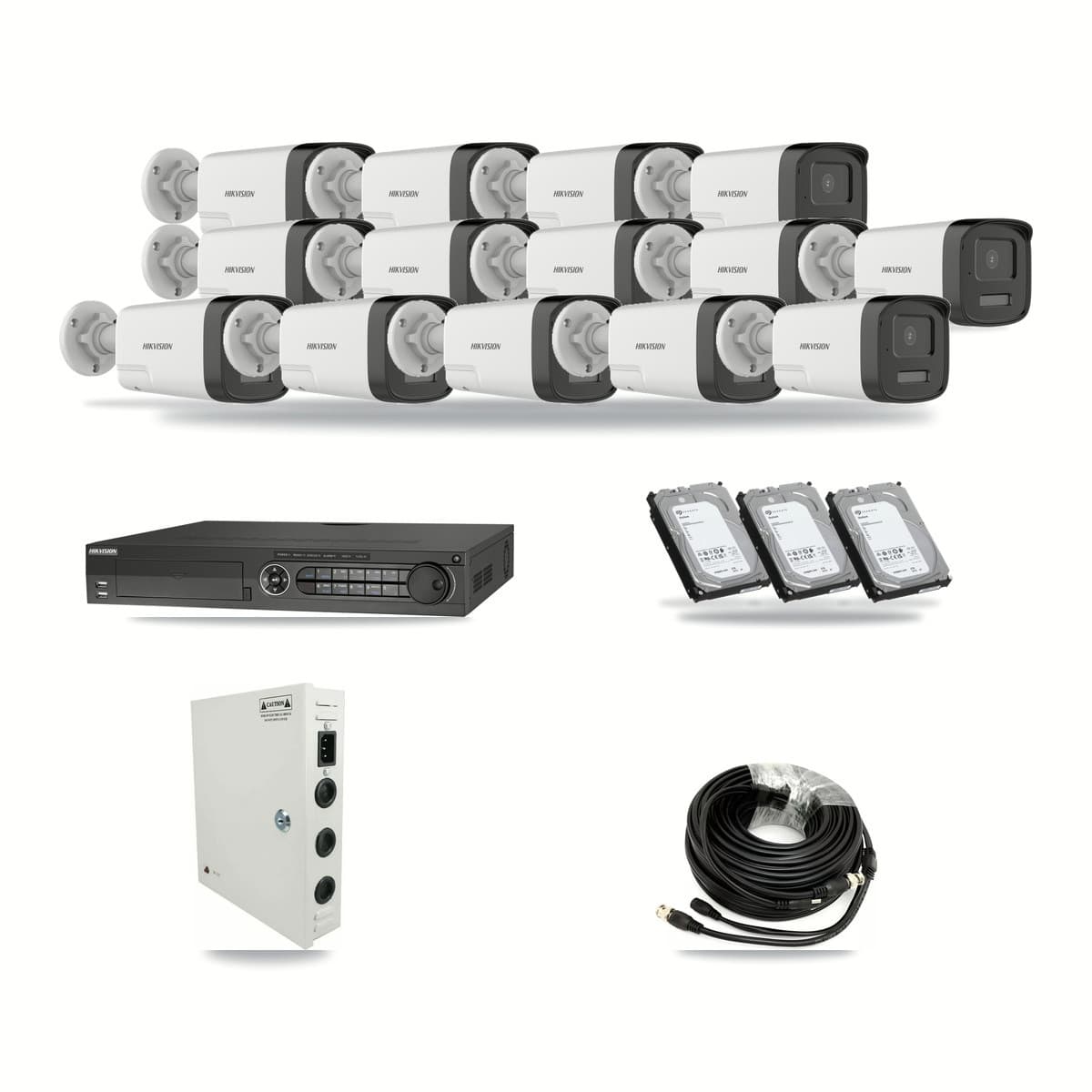 Hikvision 32-channel CCTV kit: 14 cameras (14× 5MP Bullet), 3× 6TB hard drive