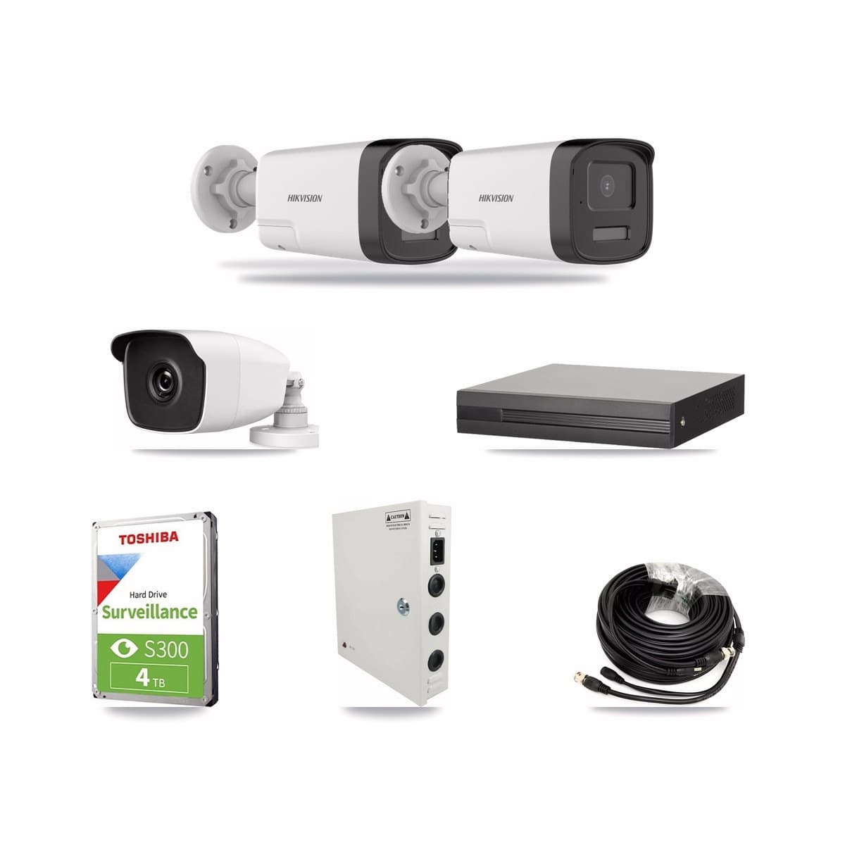 4-Channel 3MP – 5MP CCTV Kit — 2 Hikvision DS-2CE17K0T 5MP + 1 HiLook THC-B230-R 3MP Bullet Cameras + 4TB Recording - Image 1