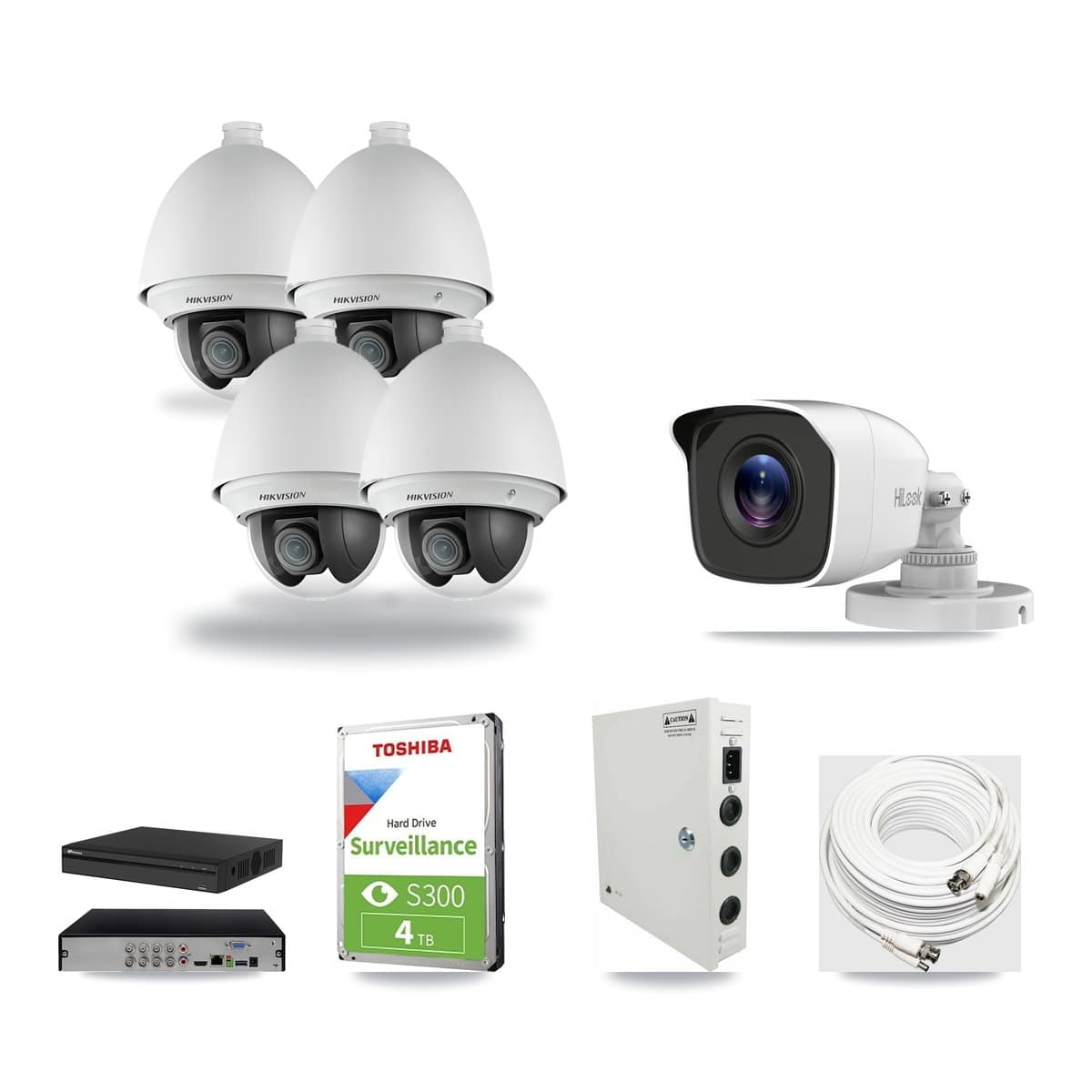 8-Channel 2MP – 4MP CCTV Kit — 4 2MP PTZ + 1 4MP Bullet Cameras + 4TB Recording (PXD-5108HS Recorder) - Image 1