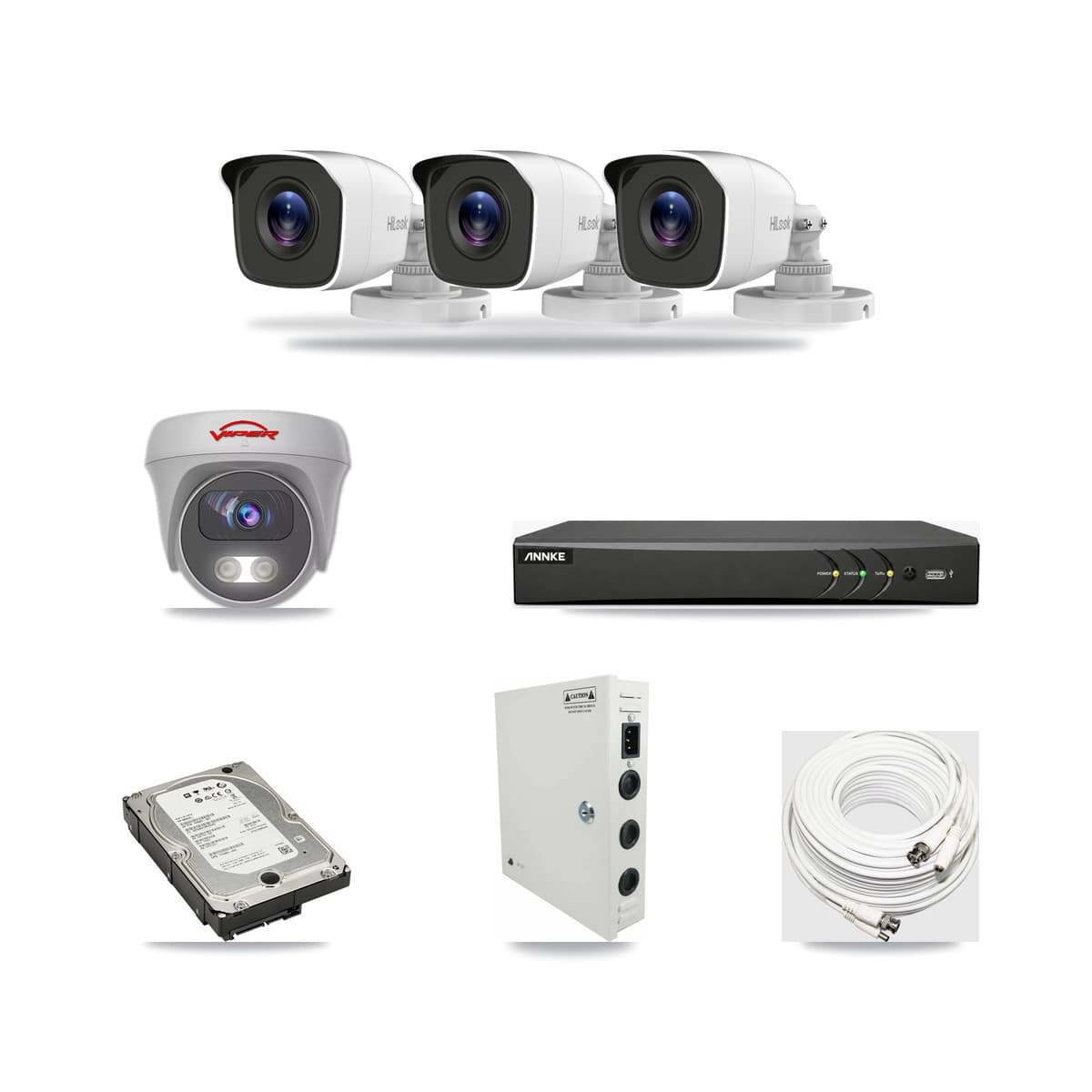 4-Channel 4MP – 5MP CCTV Kit — 3 4MP Bullet + 1 White 5MP Cameras + 5TB Recording (AN-DV4-8MP Recorder) - Image 1