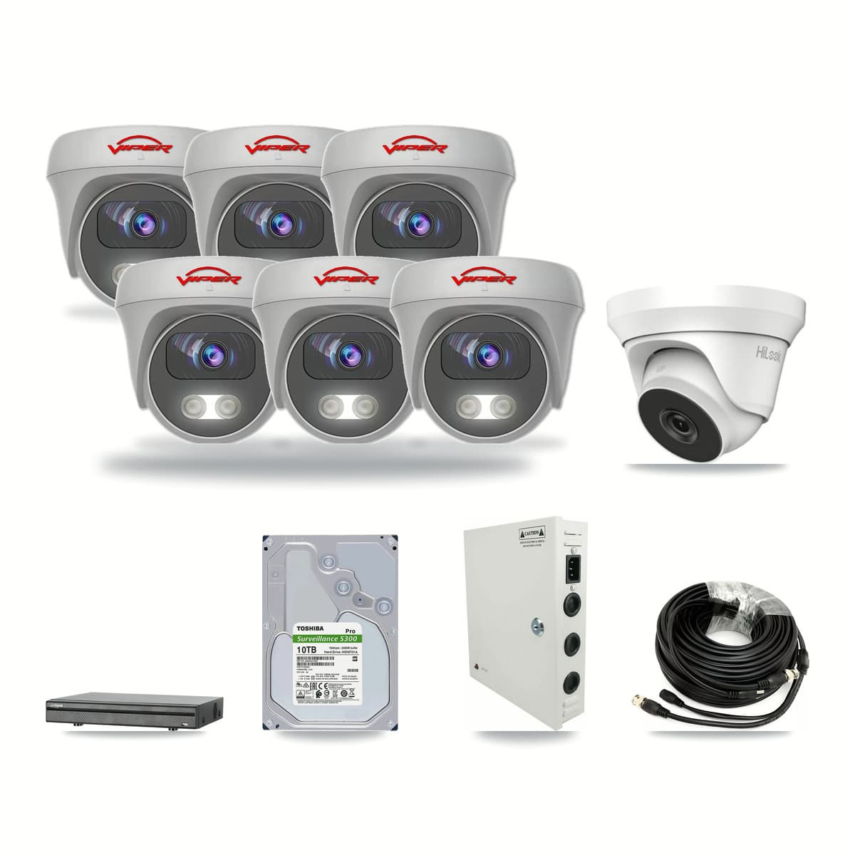 8-Channel 4MP – 5MP CCTV Kit — 1 4MP Turret + 6 White 5MP Cameras + 10TB Recording (DH-XVR5108H Recorder) - Image 1