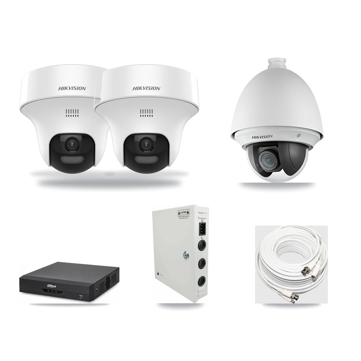 Hikvision & Dahua 4-Channel 2MP – 5MP CCTV Kit — 1 DS-2AE4225T 2MP PTZ + 2 DS-2CE70K0T 5MP Turret Cameras + 3TB Recording - Image 1