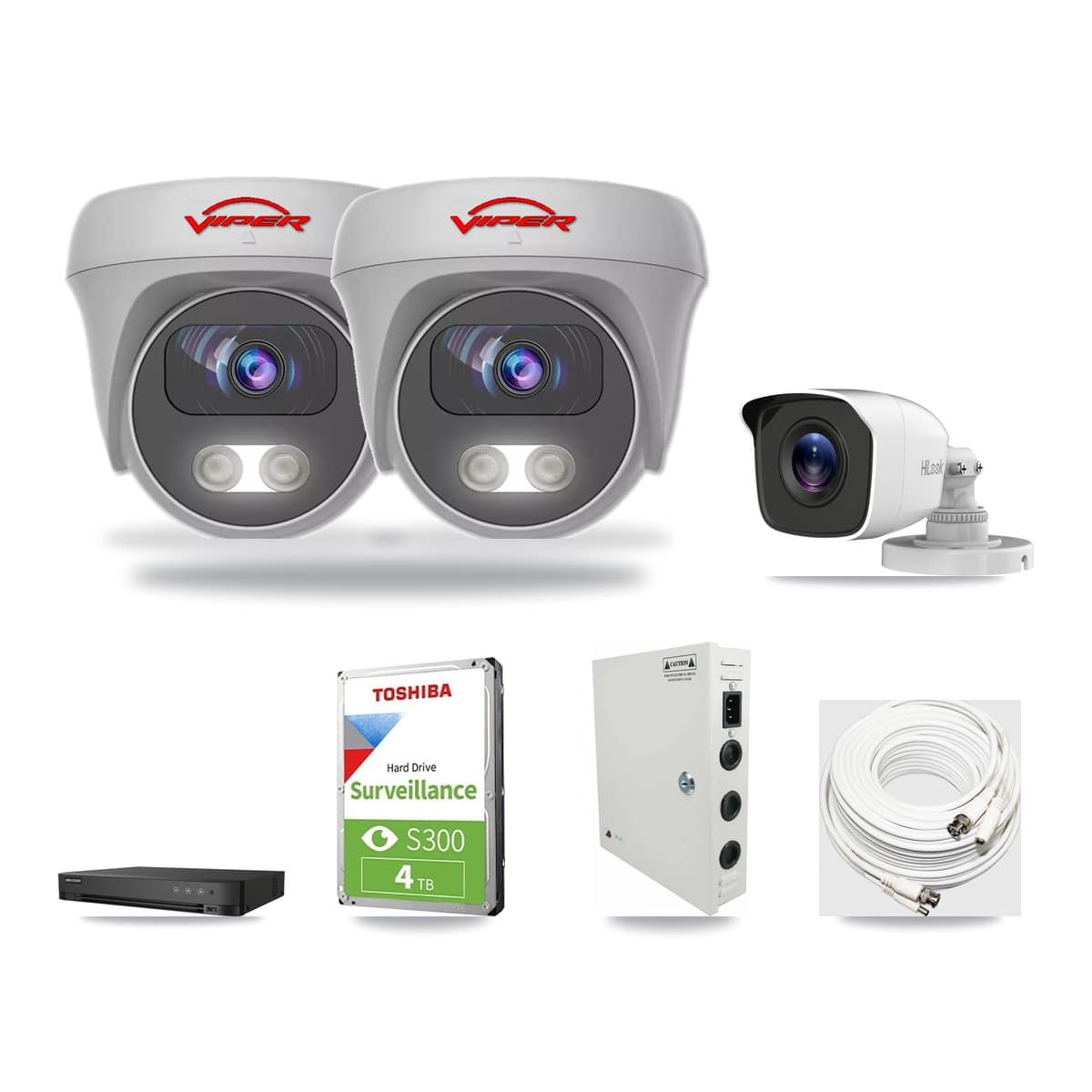 4-Channel 4MP – 5MP CCTV Kit — 1 4MP Bullet + 2 White 5MP Cameras + 4TB Recording (DS-7204HUHI Recorder) - Image 1