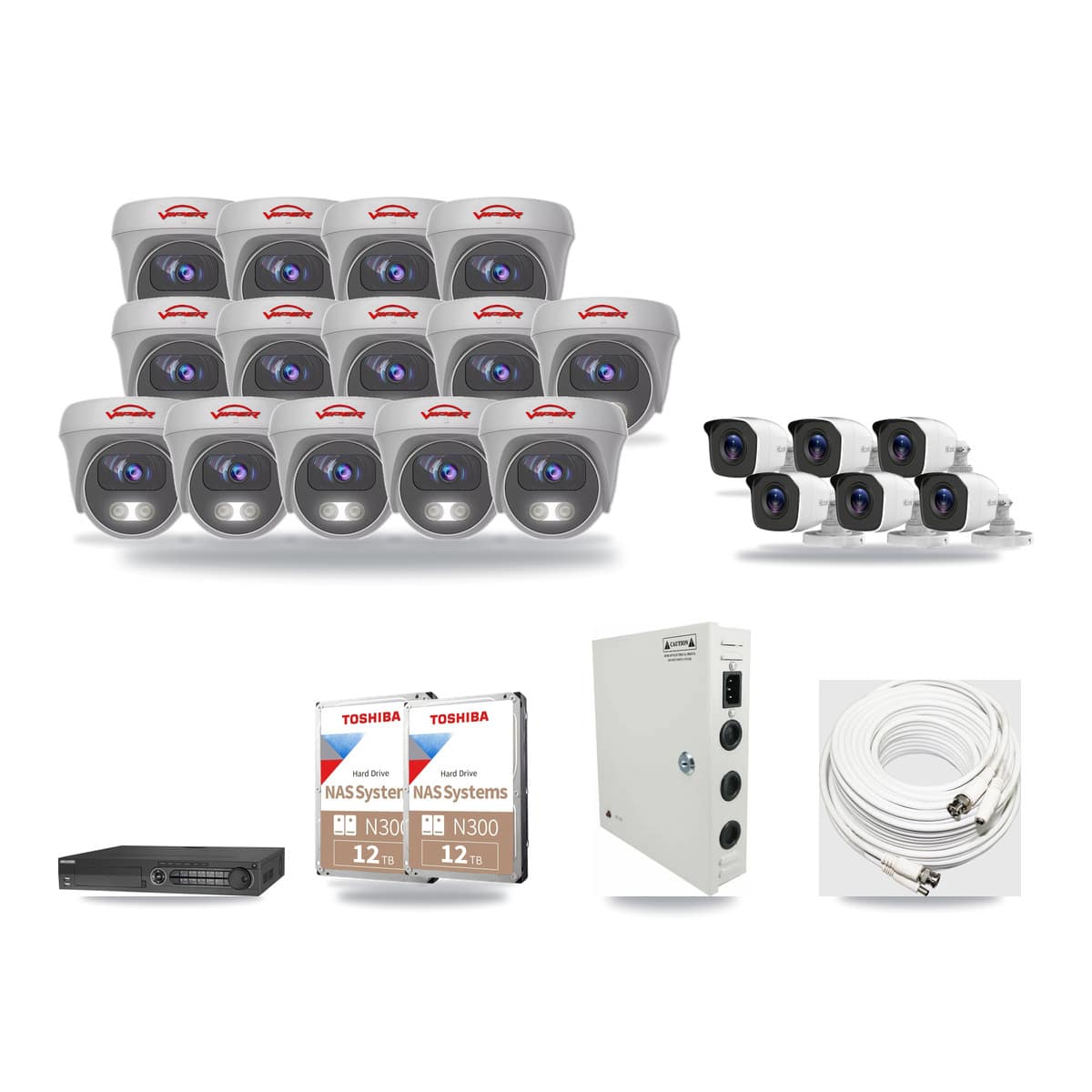 32-Channel 4MP – 5MP CCTV Kit — 6 4MP Bullet + 14 5MP Cameras + 2× 12TB Recording - Image 1