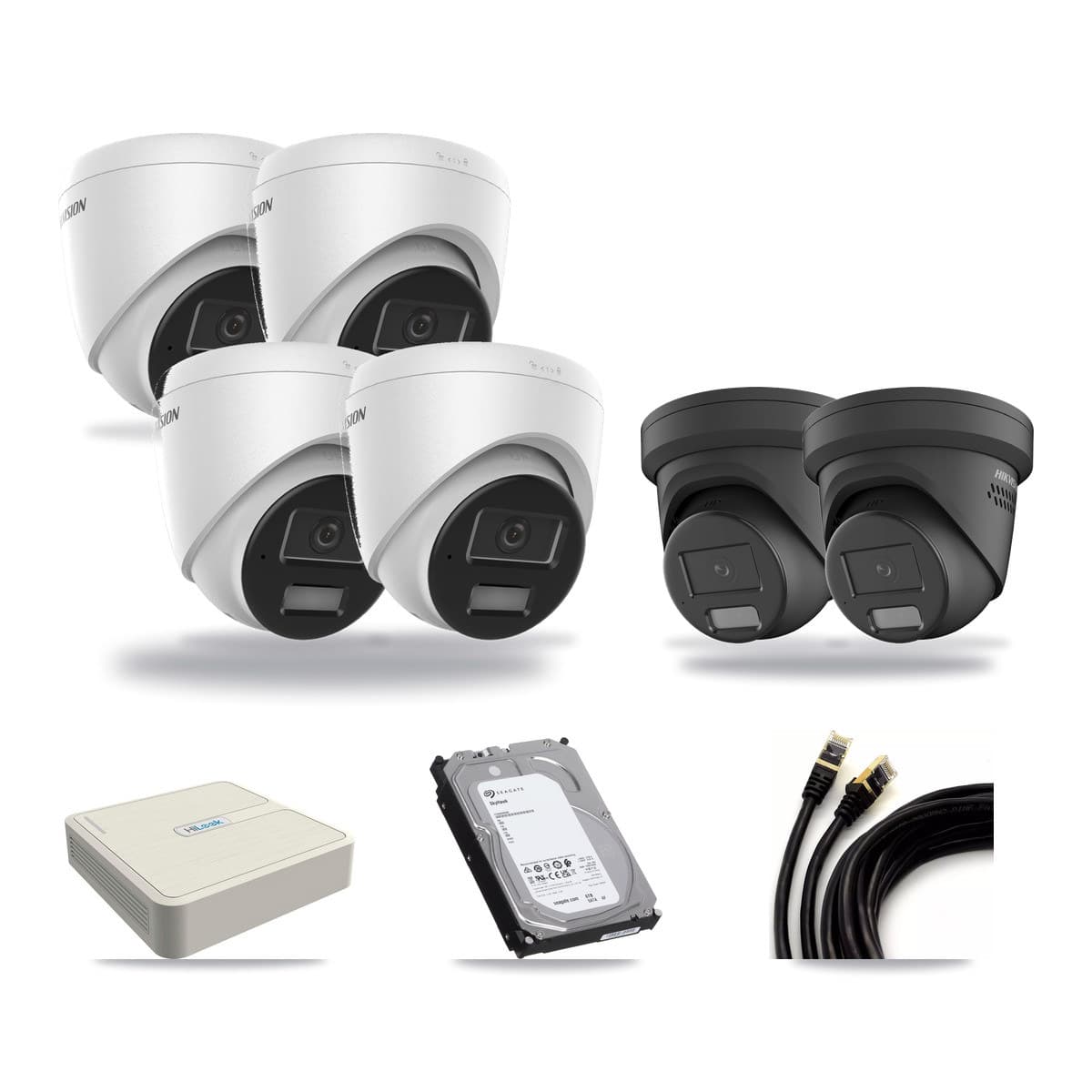 Hikvision & HiLook 8-Channel 4MP CCTV Kit — 4 DS-2CD1343G2 + 2 DS-2CD2347G2 Turret Cameras + 6TB Recording - Image 1
