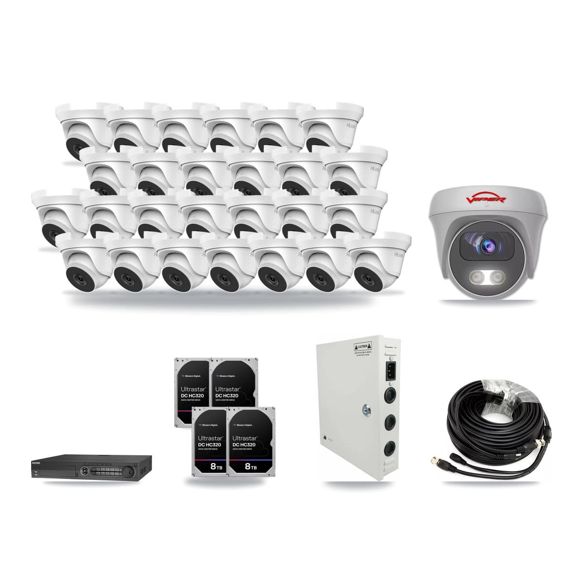 32-Channel 4MP – 5MP CCTV Kit — 26 4MP Turret + 1 White 5MP Cameras + 4× 8TB Recording (IDS-7332HUHI Recorder) - Image 1