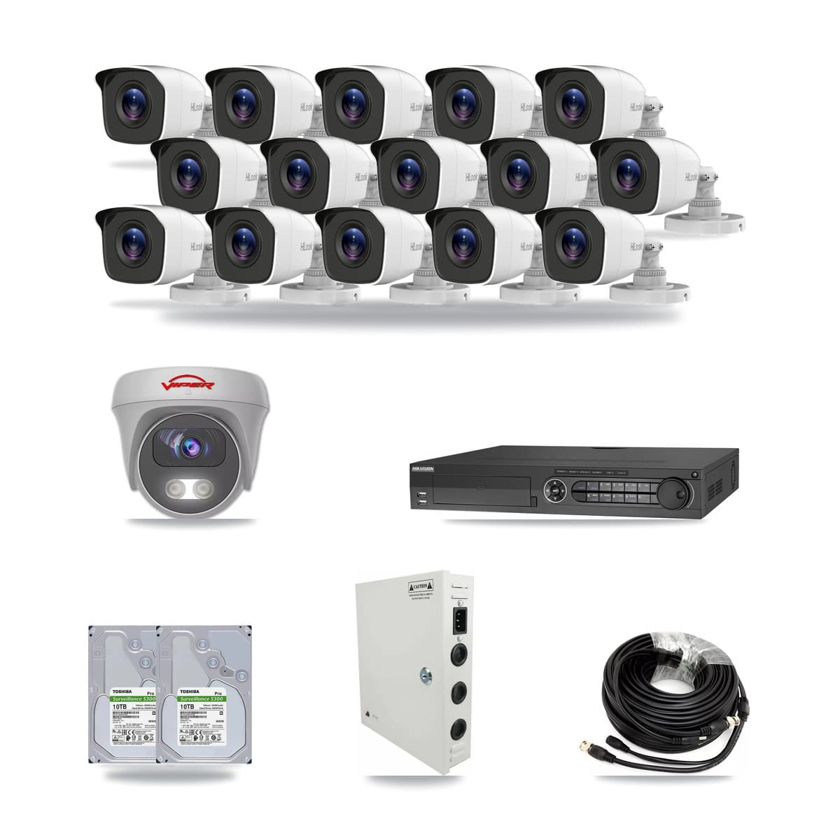32-Channel 4MP – 5MP CCTV Kit — 15 4MP Bullet + 1 5MP Cameras + 2× 10TB Recording - Image 1
