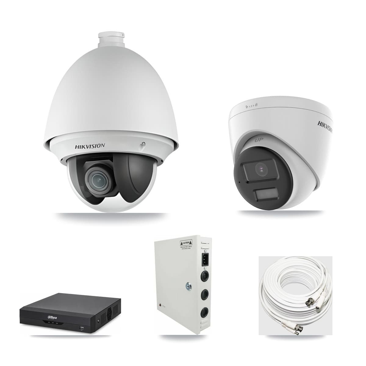 Hikvision & Dahua 4-Channel 2MP – 4K CCTV Kit — 1 2MP PTZ + 1 4K Turret Cameras + 3TB Recording - Image 1