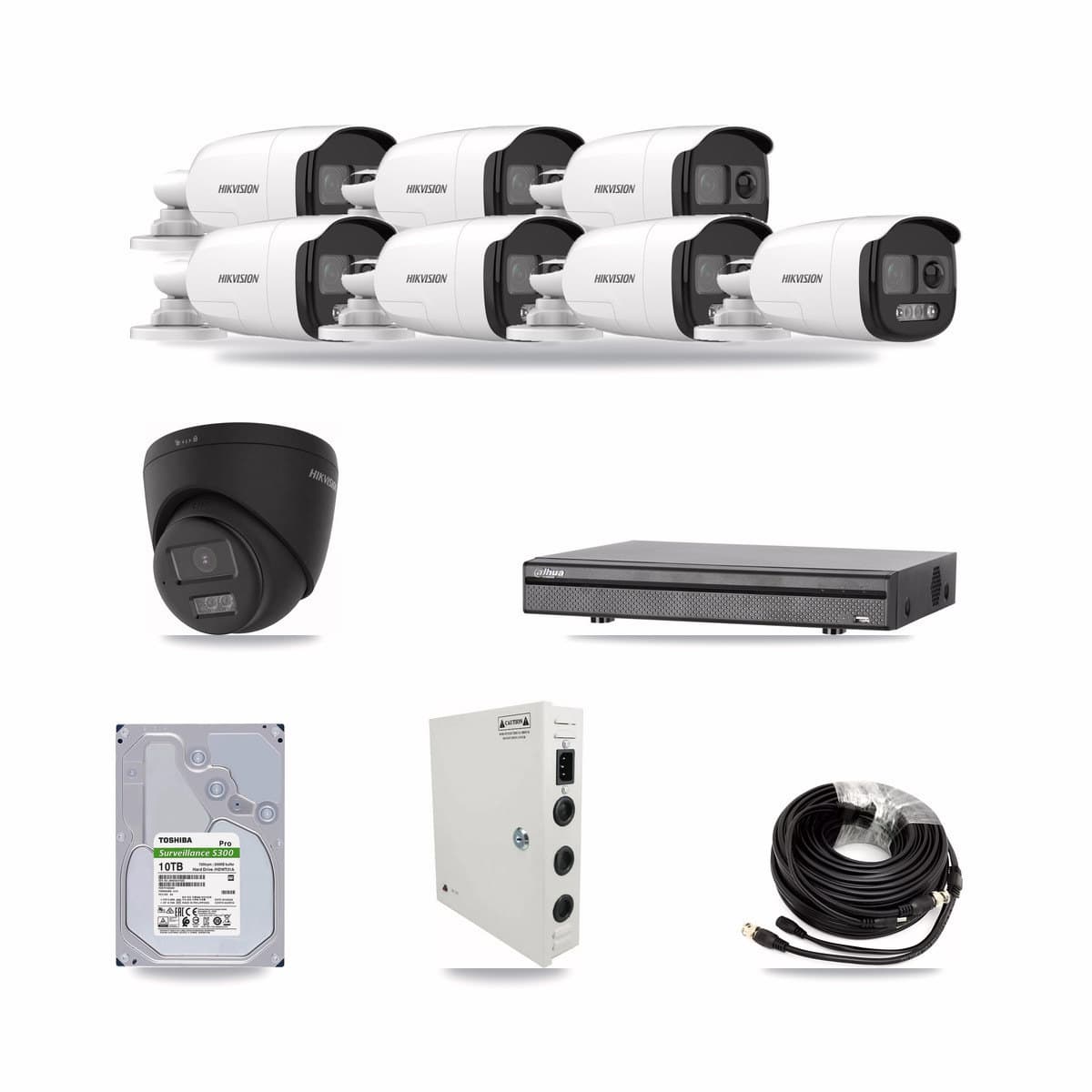 Hikvision & Dahua 8-Channel 5MP – 4K CCTV Kit — 7 5MP Bullet + 1 4K Turret Cameras + 10TB Recording - Image 1