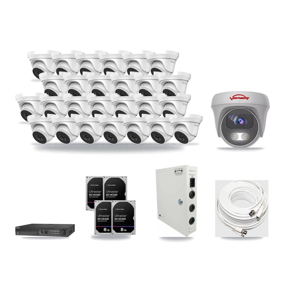 32-Channel 4MP – 5MP CCTV Kit — 26 4MP Turret + 1 White 5MP Cameras + 4× 8TB Recording (DS-7332HQHI Recorder) - Image 1