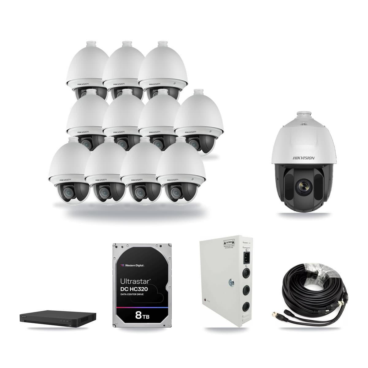 Hikvision 16-Channel 2MP CCTV Kit — 11 DS-2AE4225T + 1 DS-2AE5225TI PTZ Cameras + 8TB Recording - Image 1