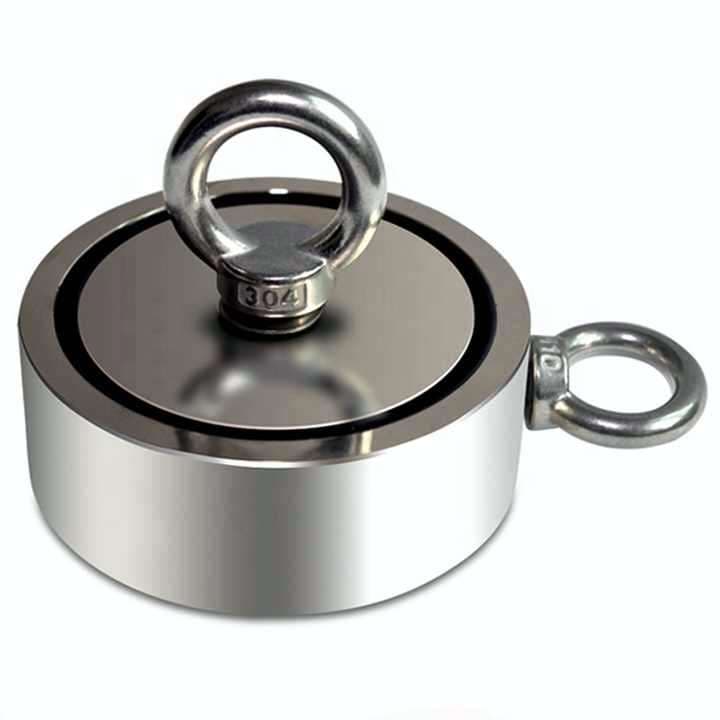 500KG Double-Sided Neodymium Fishing Magnet - 75mm with 2 Eyebolts - Image 1