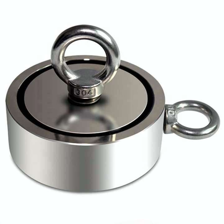 500KG Double-Sided Neodymium Fishing Magnet - 75mm with 2 Eyebolts