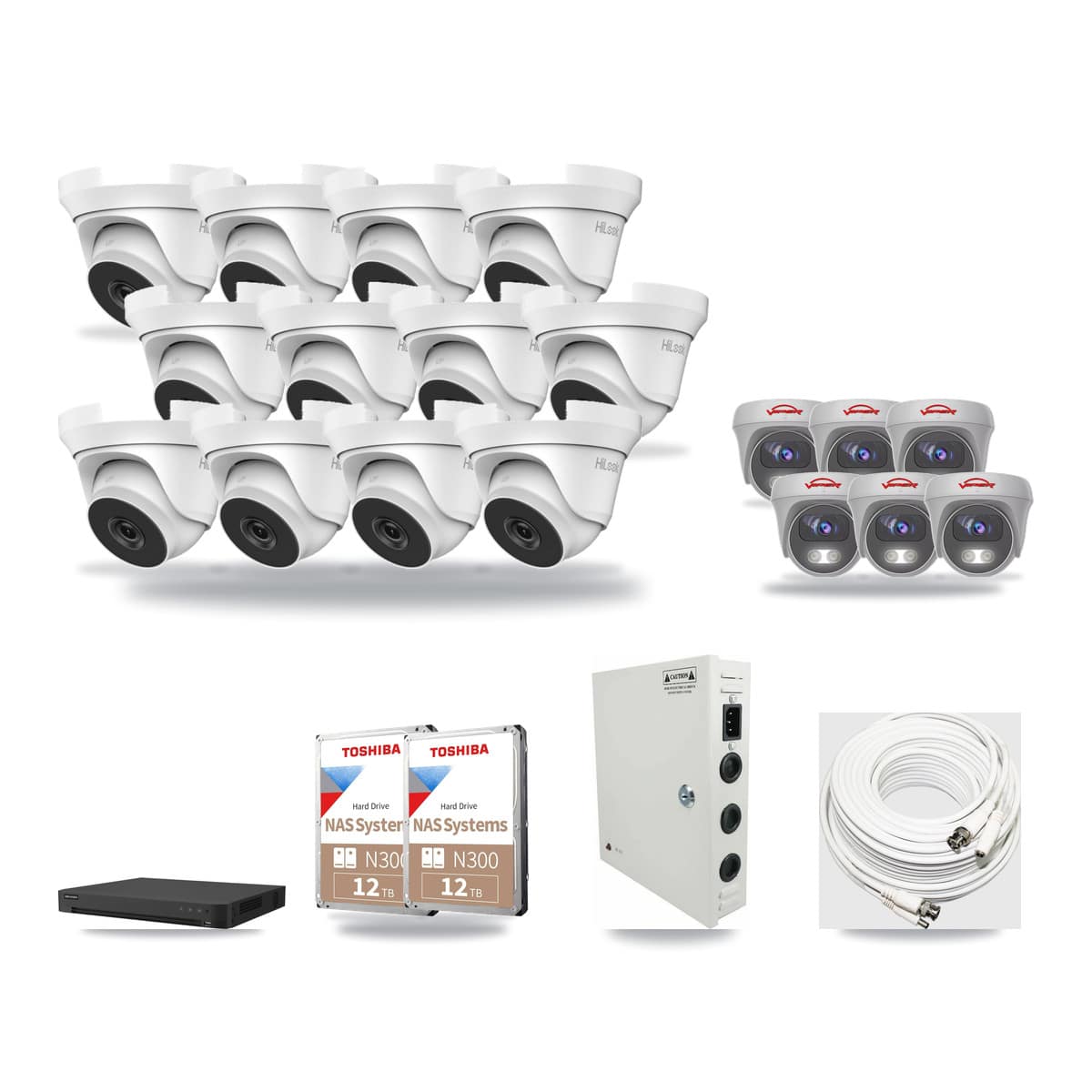 32-Channel 4MP – 5MP CCTV Kit — 12 4MP Turret + 6 5MP Cameras + 2× 12TB Recording - Image 1