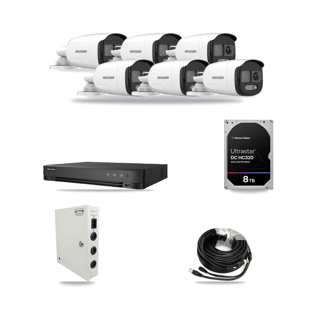 Hikvision 8-channel CCTV kit: 6 cameras (6× 5MP Bullet), 8TB hard drive