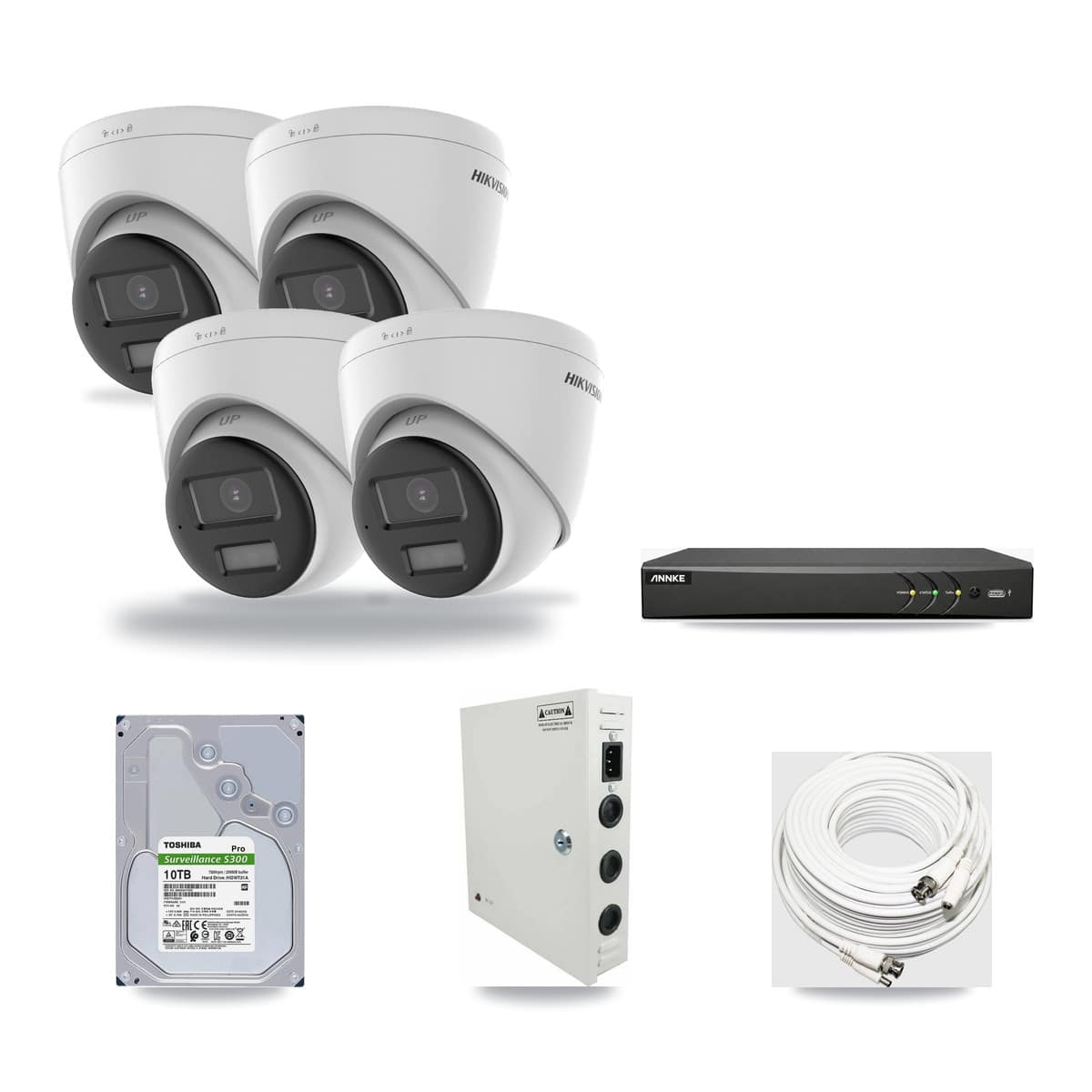 Hikvision & ANNKE 4-Channel 4K CCTV Kit — 4 DS-2CE78U0T Turret Cameras + 10TB Recording - Image 1