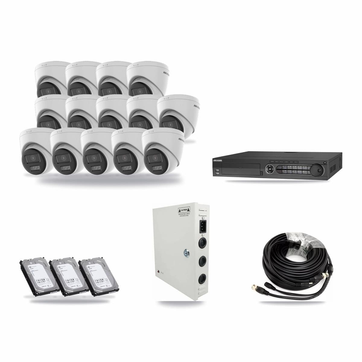 Hikvision 32-channel CCTV kit: 14 cameras (14× 5MP Turret), 3× 6TB hard drive