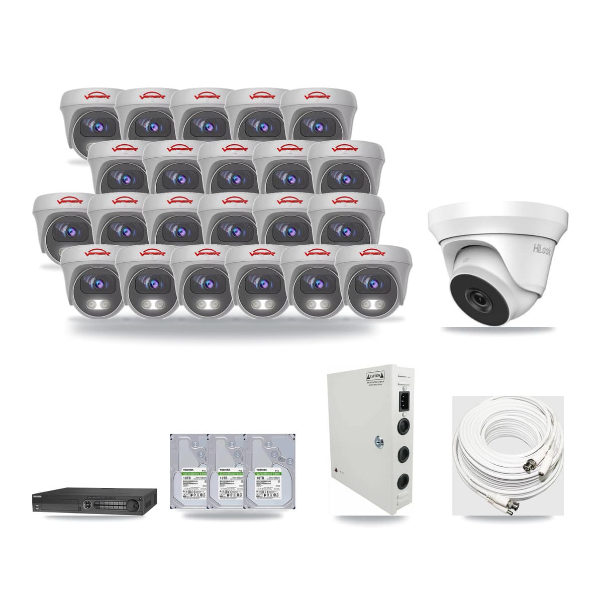 32-Channel 4MP – 5MP CCTV Kit — 1 4MP Turret + 22 White 5MP Cameras + 3× 10TB Recording (IDS-7332HUHI Recorder) - Image 1