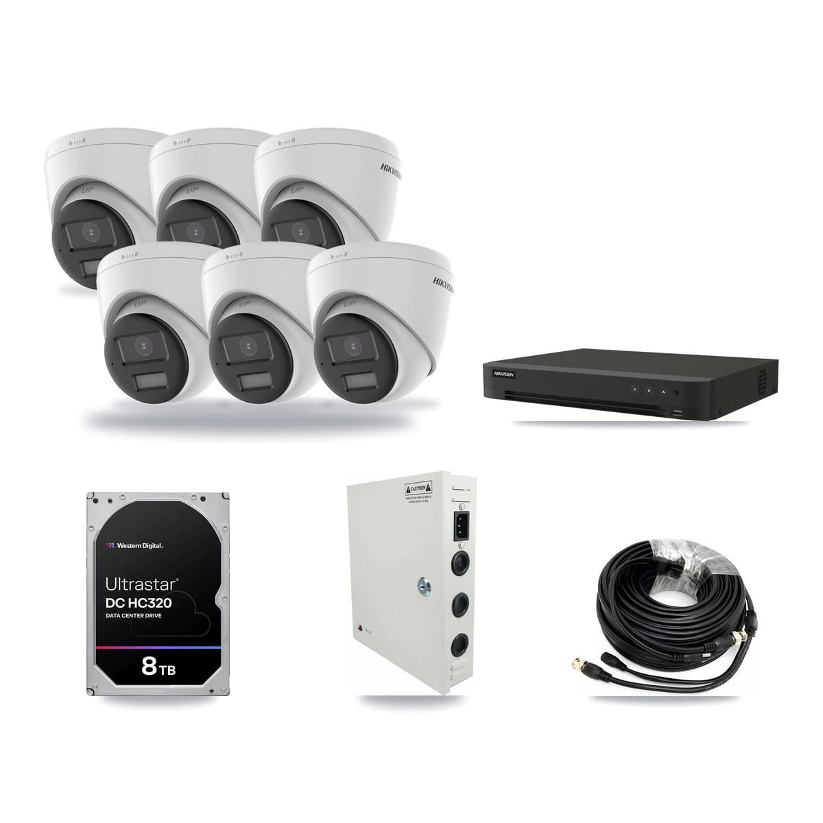 Hikvision 8-channel CCTV kit: 6 cameras (6× 5MP Turret), 8TB hard drive