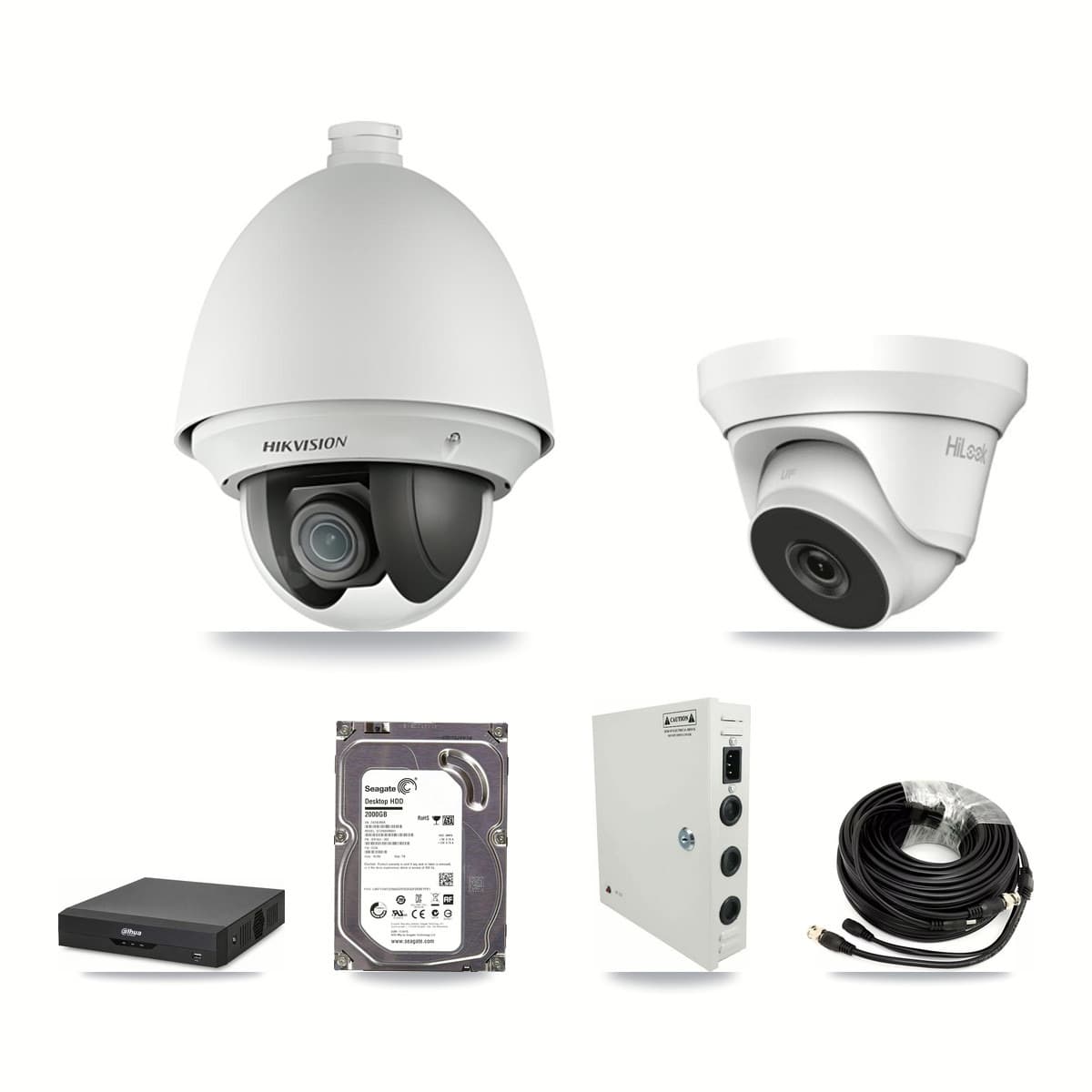 4-Channel 2MP – 4MP CCTV Kit — 1 2MP PTZ + 1 4MP Turret Cameras + 2TB Recording (DH-XVR5104HS Recorder) - Image 1