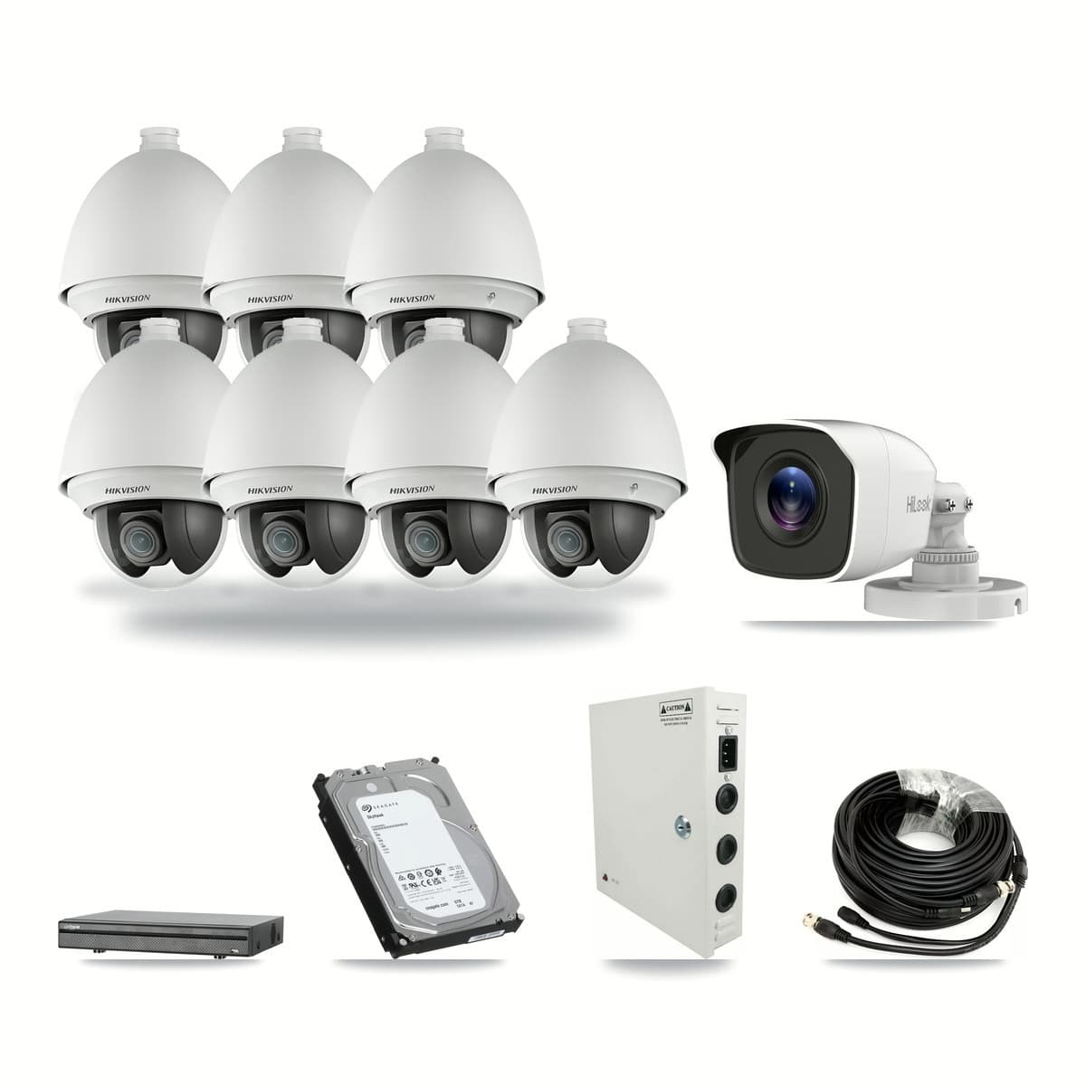 8-Channel 2MP – 4MP CCTV Kit — 7 2MP PTZ + 1 4MP Bullet Cameras + 6TB Recording (DH-XVR5108H Recorder) - Image 1