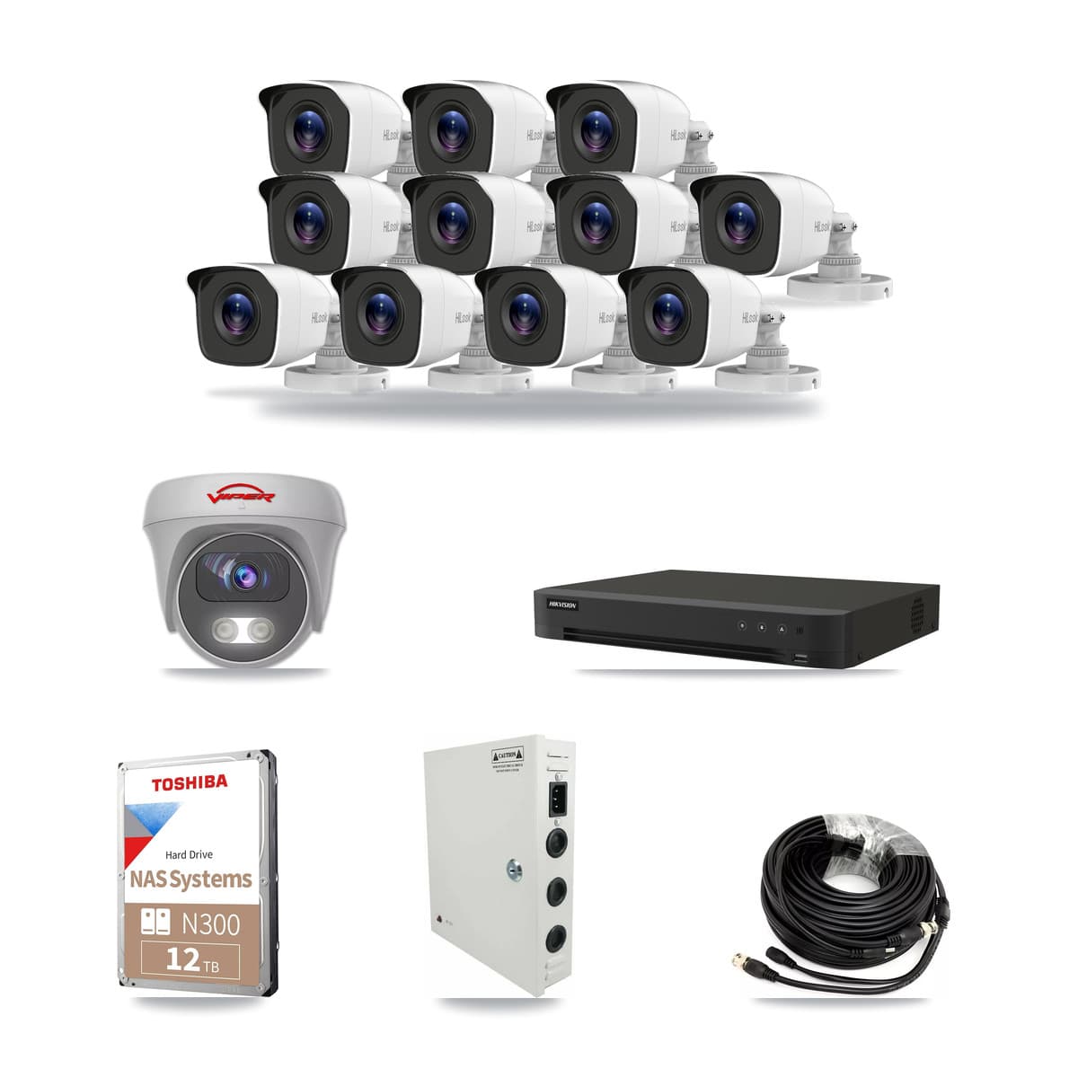 16-Channel 4MP – 5MP CCTV Kit — 11 4MP Bullet + 1 5MP Cameras + 12TB Recording - Image 1