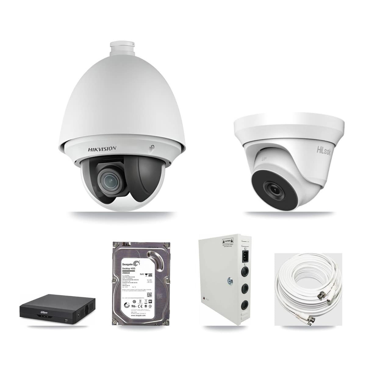 4-Channel 2MP – 4MP CCTV Kit — 1 2MP PTZ + 1 4MP Turret Cameras + 2TB Recording (DH-XVR5104HS Recorder) - Image 1