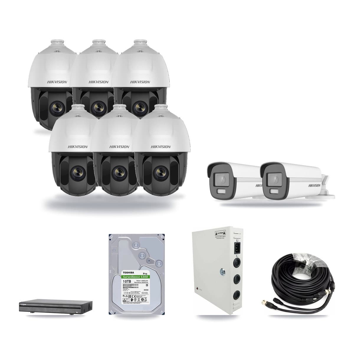 Hikvision & Dahua 8-Channel 2MP – 4K CCTV Kit — 6 2MP PTZ + 2 4K Bullet Cameras + 10TB Recording - Image 1
