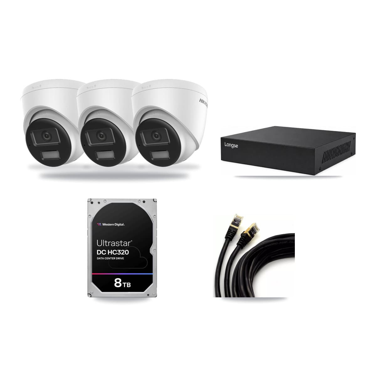 Hikvision & Longse 8-Channel 4K CCTV Kit — 3 DS-2CD1383G2 Turret Cameras + 8TB Recording - Image 1