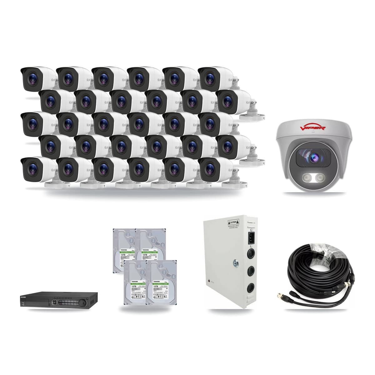 32-Channel 4MP – 5MP CCTV Kit — 30 4MP Bullet + 1 5MP Cameras + 4× 10TB Recording - Image 1