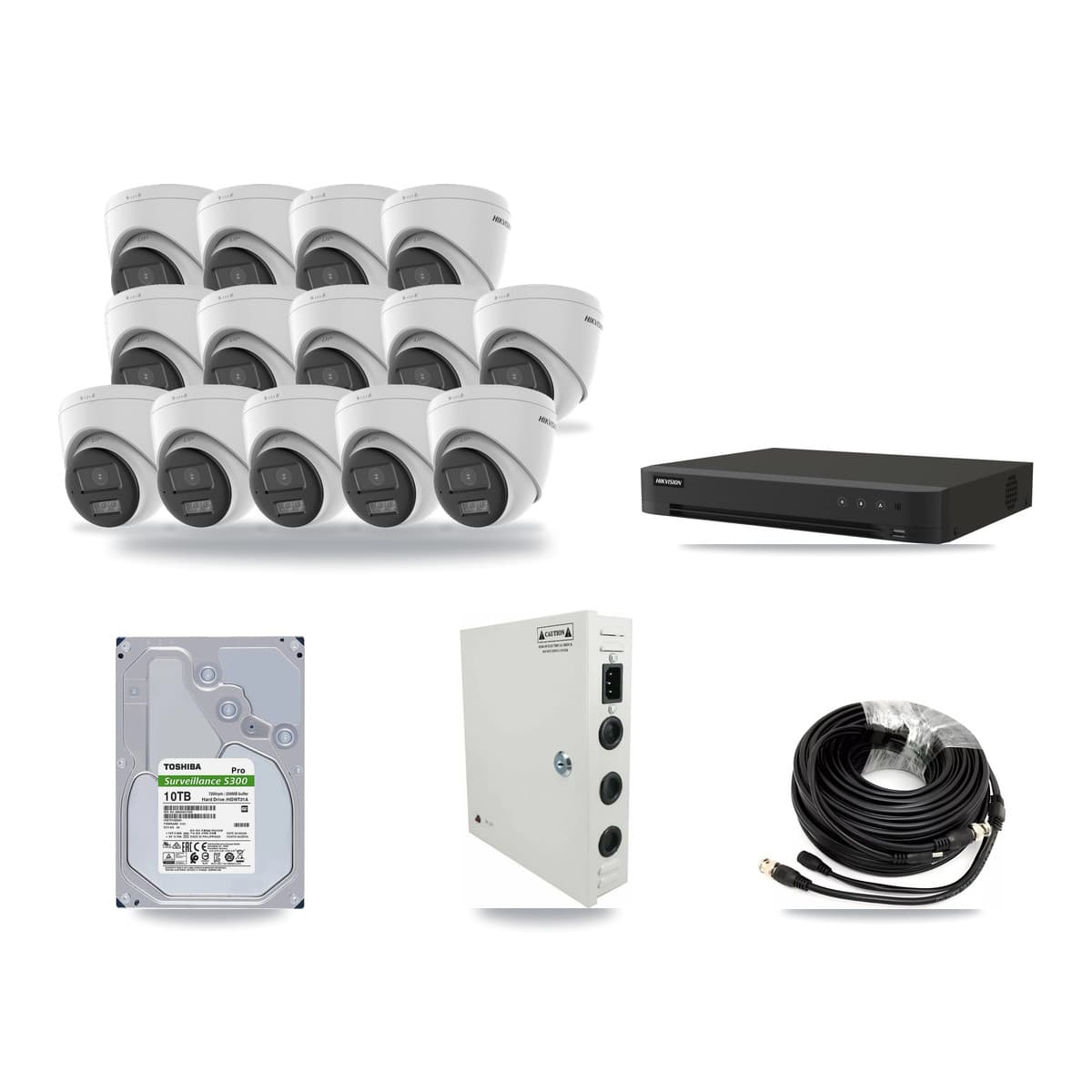 Hikvision 16-channel CCTV kit: 14 cameras (14× 5MP Turret), 10TB hard drive