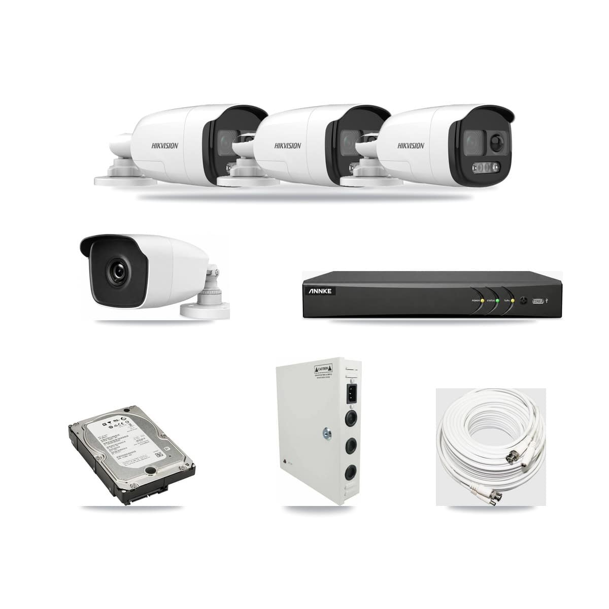 4-Channel 3MP – 5MP CCTV Kit — 3 5MP + 1 3MP Bullet Cameras + 5TB Recording (AN-DV4-8MP Recorder) - Image 1