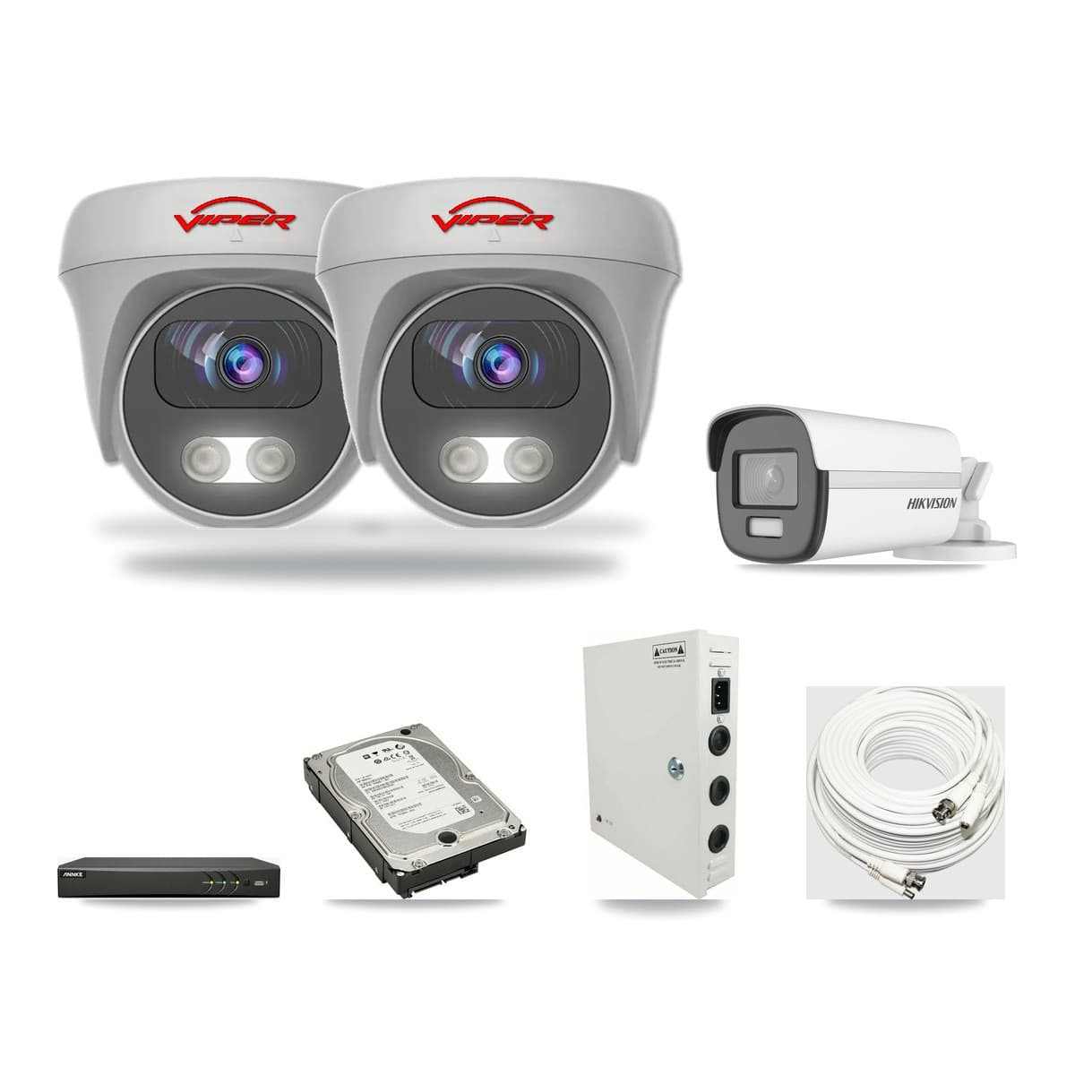 4-Channel 5MP – 4K CCTV Kit — 1 4K Bullet + 2 White 5MP Cameras + 5TB Recording (AN-DV4-8MP Recorder) - Image 1