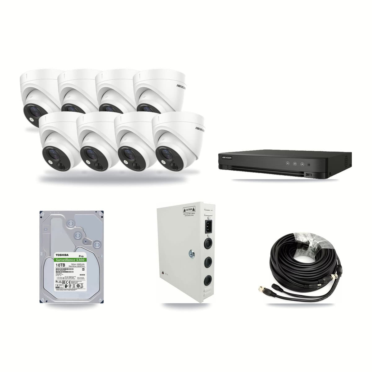 Hikvision 8-channel CCTV kit: 8 cameras (8× 5MP Turret), 10TB hard drive
