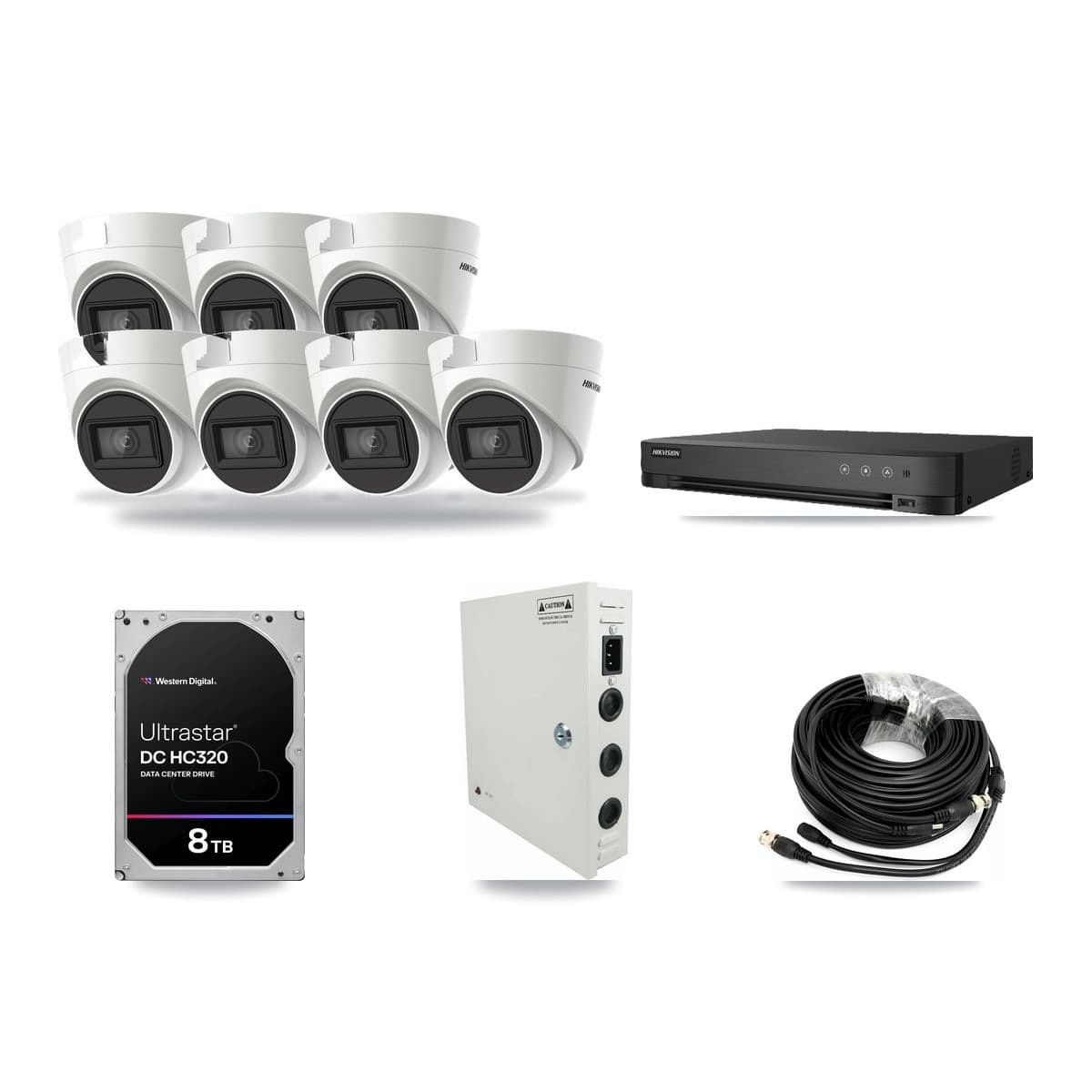 Hikvision 8-channel CCTV kit: 7 cameras (7× 4K Turret), 8TB hard drive