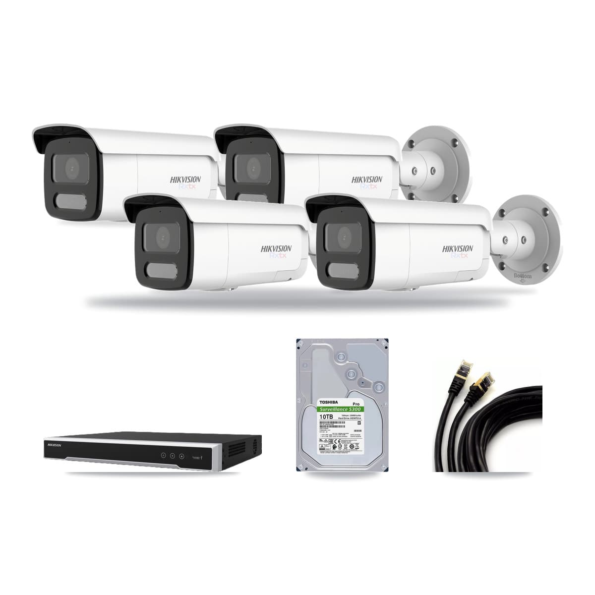 Hikvision 8-Channel 4K CCTV Kit — 4 White Bullet Cameras + 10TB Recording - Image 1