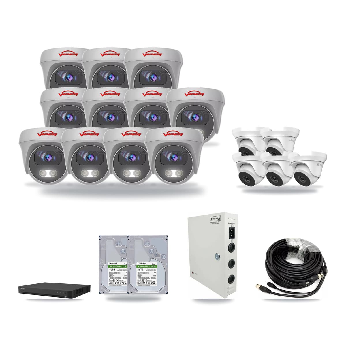 32-Channel 4MP – 5MP CCTV Kit — 5 4MP Turret + 11 5MP Cameras + 2× 10TB Recording - Image 1