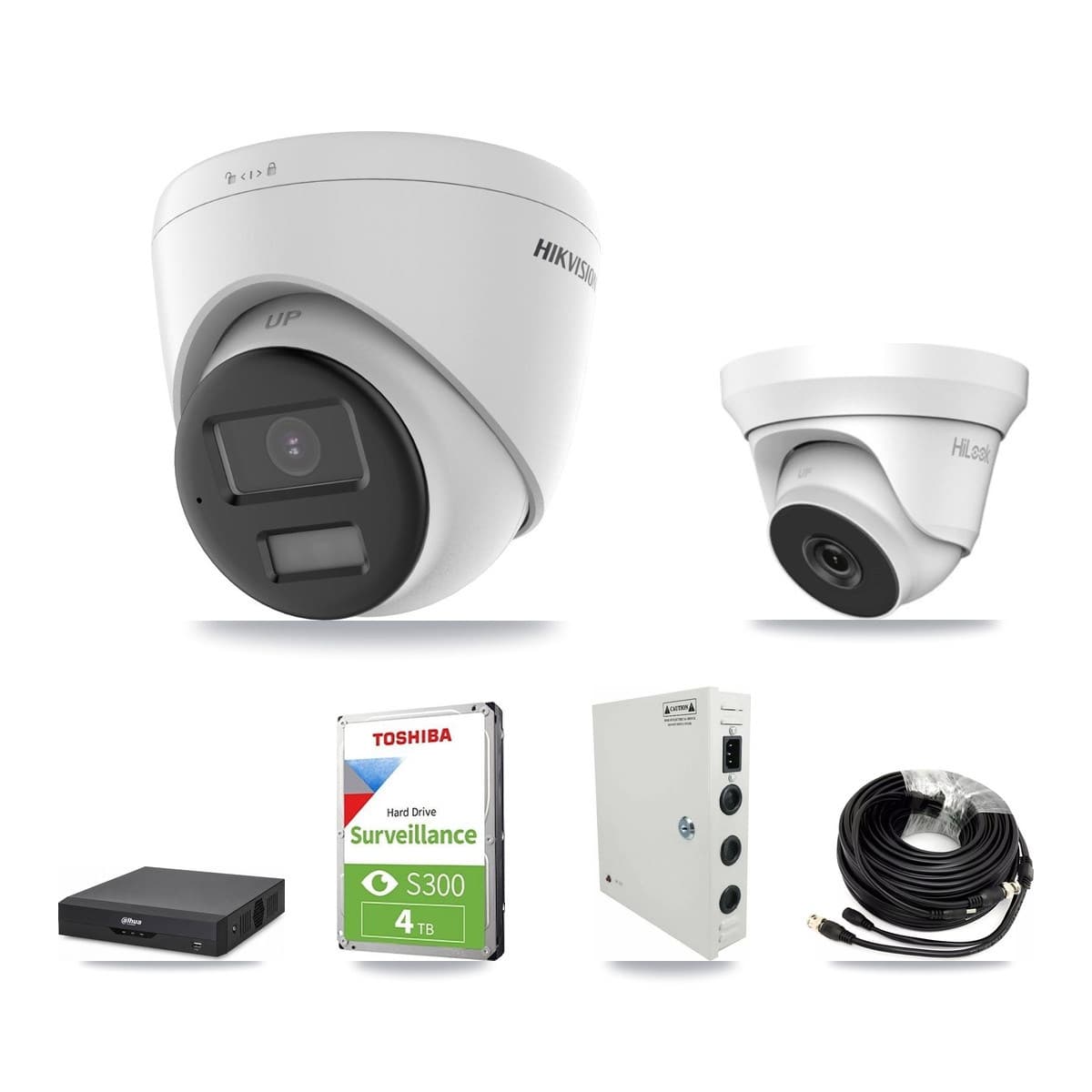 4-Channel 4MP – 4K CCTV Kit — 1 4K + 1 4MP Turret Cameras + 4TB Recording (DH-XVR5104HS Recorder) - Image 1