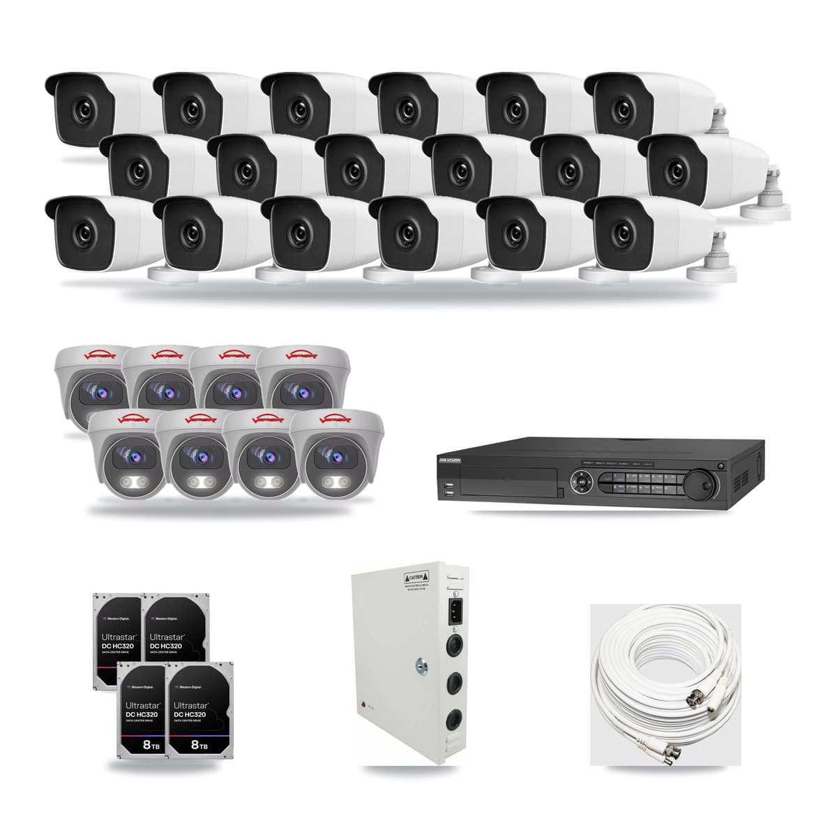 32-Channel 3MP – 5MP CCTV Kit — 18 3MP Bullet + 8 5MP Cameras + 4× 8TB Recording - Image 1