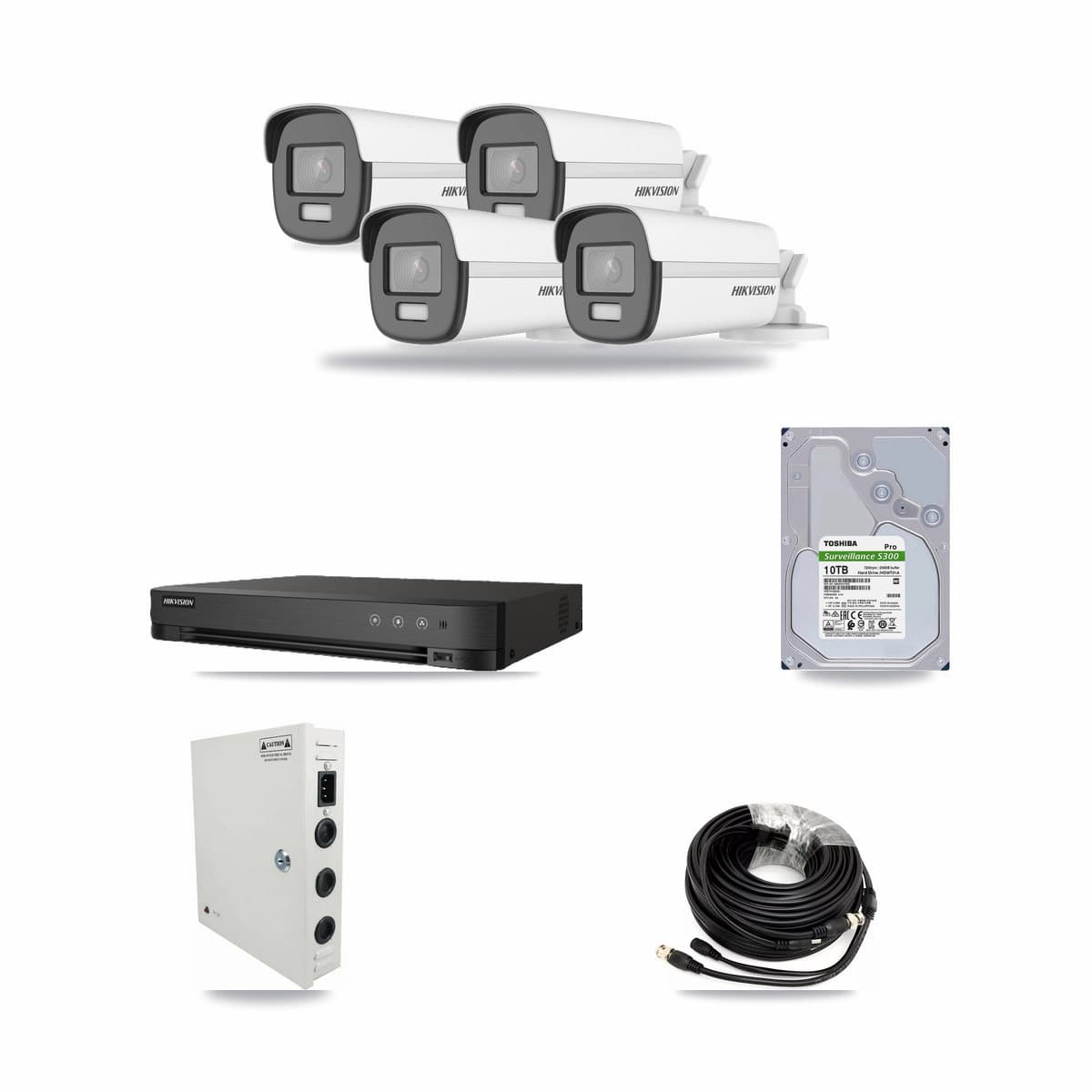 Hikvision 8-Channel 4K CCTV Kit — 4 DS-2CE12UF3T-E Bullet Cameras + 10TB Recording (IDS-7208HUHI-M1/E Recorder) - Image 1
