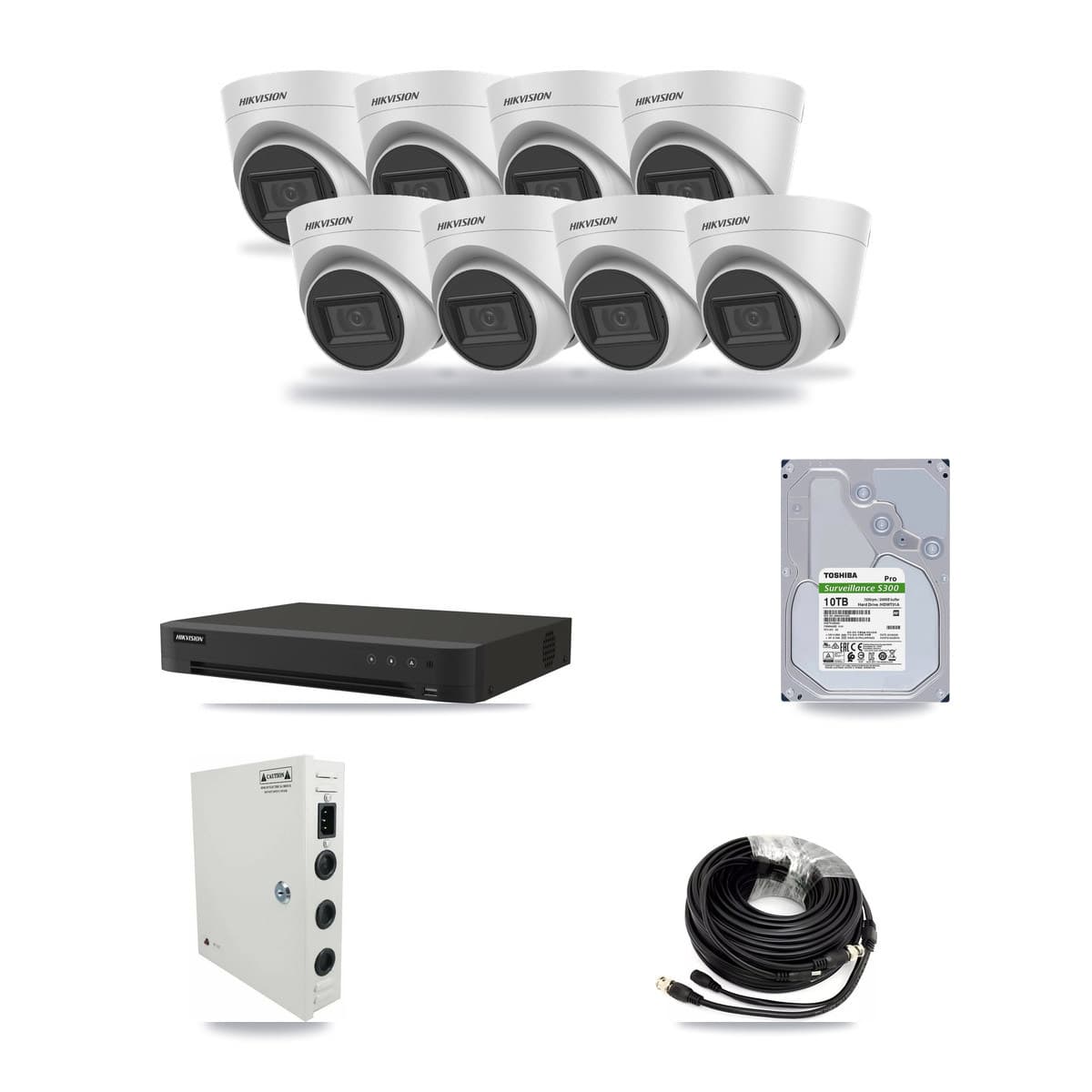 Hikvision 16-Channel 5MP CCTV Kit — 8 White Turret Cameras + 10TB Recording - Image 1