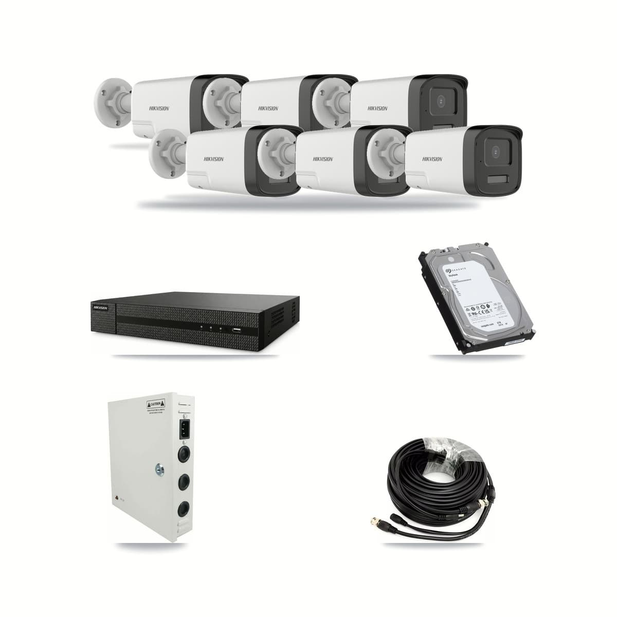 8-channel CCTV kit: 6 cameras (6× 5MP Bullet), 6TB hard drive