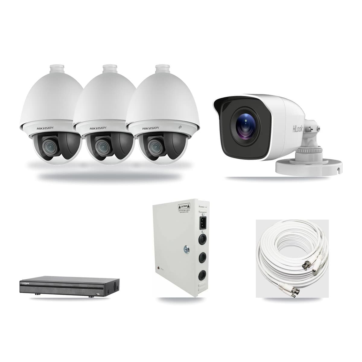 8-Channel 2MP – 4MP CCTV Kit — 3 2MP PTZ + 1 4MP Bullet Cameras + 3TB Recording (DH-XVR5108H Recorder) - Image 1