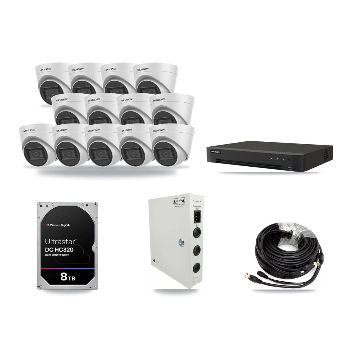 Hikvision 16-channel CCTV kit: 13 cameras (13× 5MP Turret), 8TB hard drive
