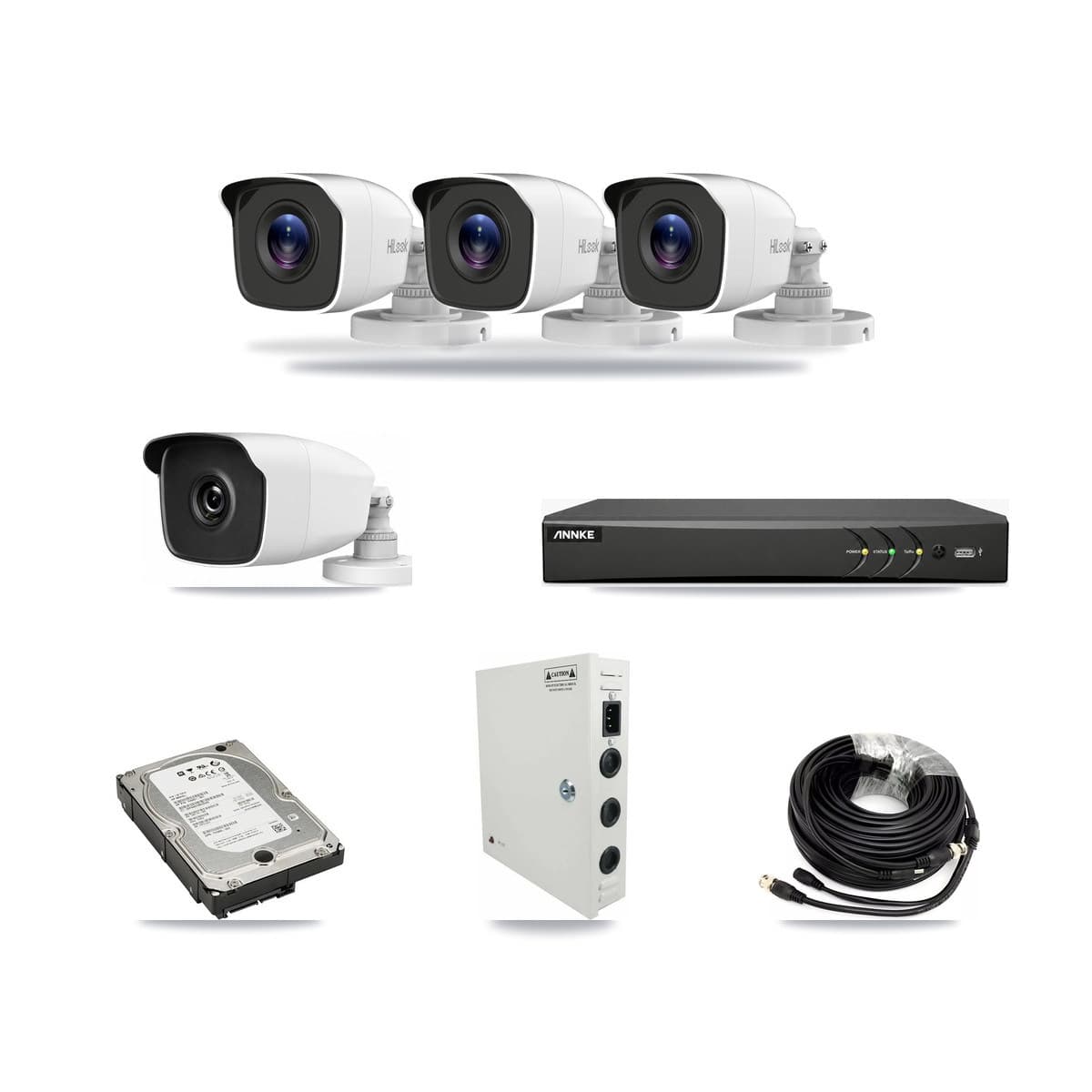 HiLook & ANNKE 4-Channel 3MP – 4MP CCTV Kit — 3 4MP + 1 3MP Bullet Cameras + 5TB Recording - Image 1