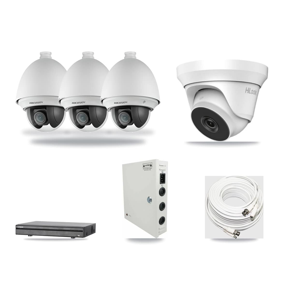 8-Channel 2MP – 4MP CCTV Kit — 3 2MP PTZ + 1 4MP Turret Cameras + 3TB Recording (DH-XVR5108H Recorder) - Image 1