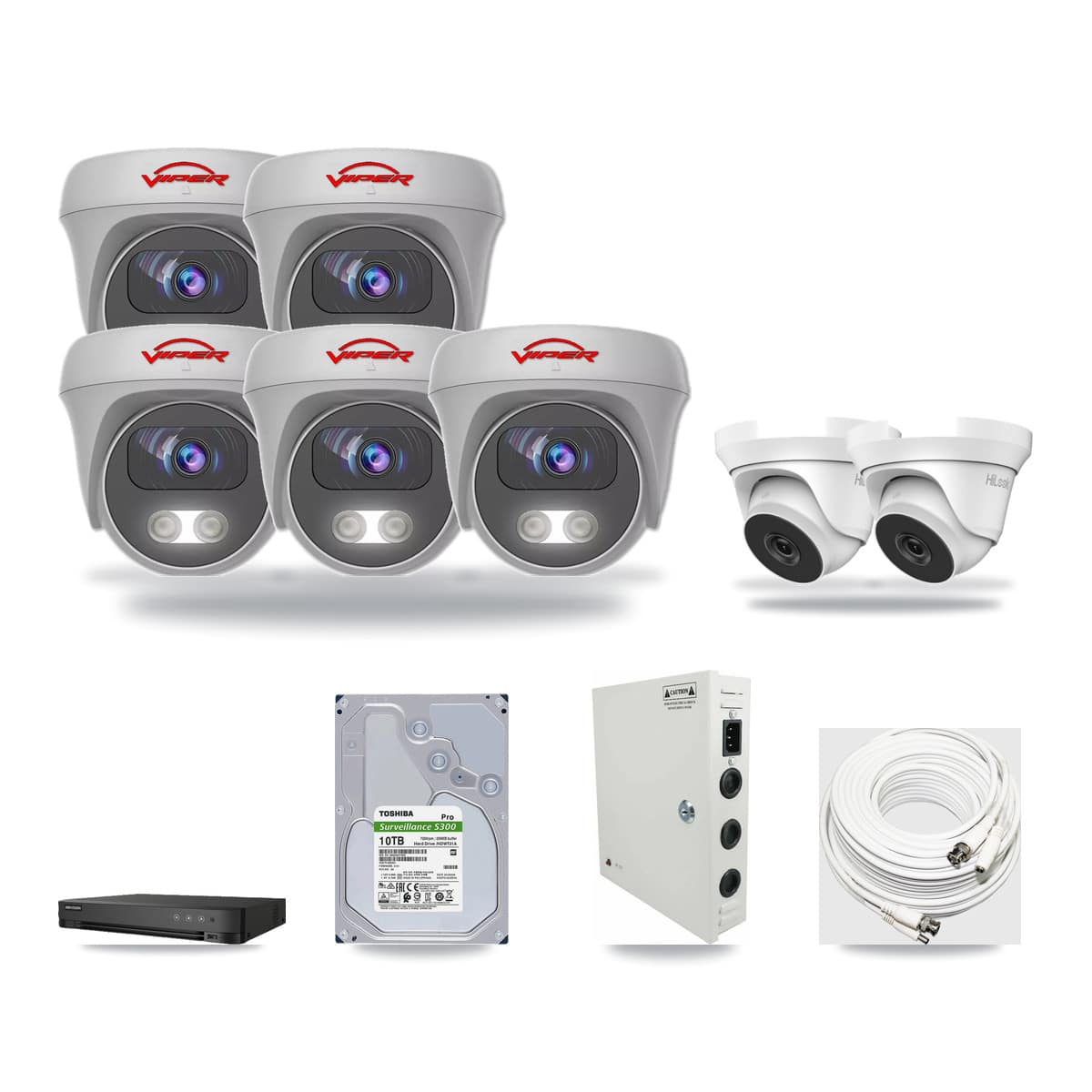 8-Channel 4MP – 5MP CCTV Kit — 2 4MP Turret + 5 White 5MP Cameras + 10TB Recording (IDS-7208HQHI Recorder) - Image 1