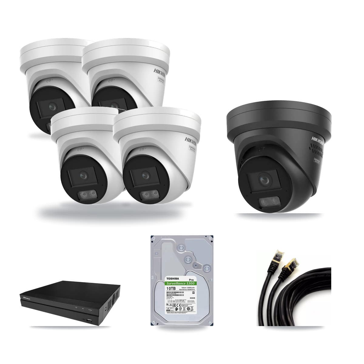 Prolux 8-channel CCTV kit: 5 cameras (4× 4K Turret + 1× 4K Black Turret), 10TB hard drive