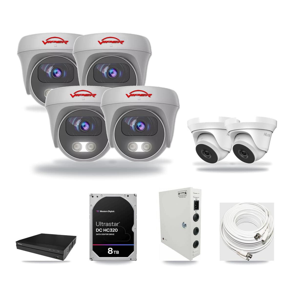 8-Channel 4MP – 5MP CCTV Kit — 2 4MP Turret + 4 White 5MP Cameras + 8TB Recording (PXD-5208AN Recorder) - Image 1