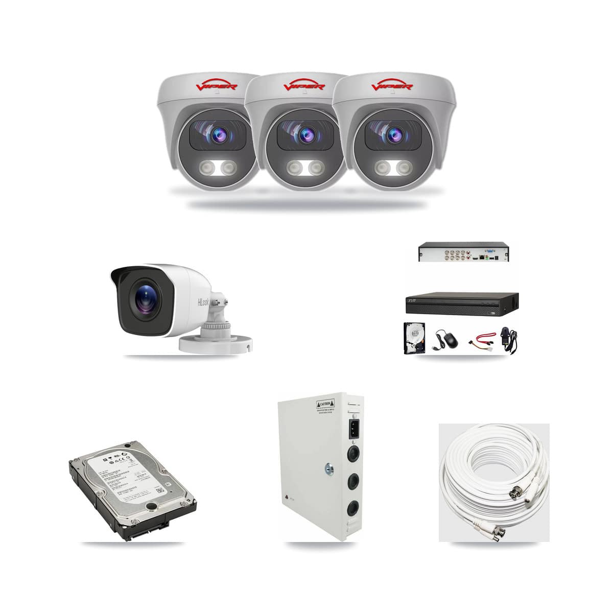 8-Channel 4MP – 5MP CCTV Kit — 1 HiLook 4MP Bullet + 3 Viper White 5MP Cameras + 5TB Recording (XVR-3108AD Recorder) - Image 1